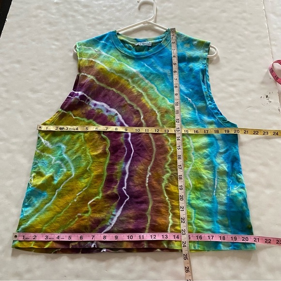 Geode Tie Dye Tank Top Muscle Tee Shirt Mens Size Small Unisex Handmade Blue - Picture 6 of 8